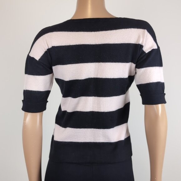 Boden Striped Wool Sweater Short Sleeve Beaded Embellished Cropped Black Ivory - Picture 6 of 9